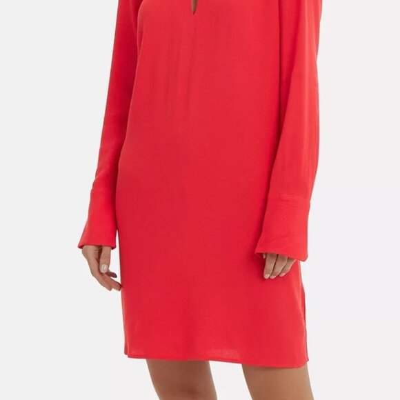 Equipment Carmine Red Bonnie Dress Keyhole Long Sleeve Shift Large - Picture 3 of 9